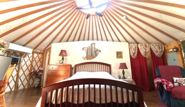 Mystical Rose is a whimsical flower themed & fully furnished Yurt. in Veneta